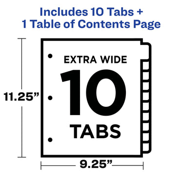 Avery Extra-Wide Ready Index Dividers for 3 Ring Binders, 10 Tab Set, Printable Table of Contents, White Paper, Multicolored Tabs, Works with Sheet Protectors, 1 Set (11165)